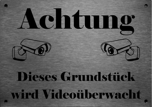 "Achtung Videoüberwachung..." Edelstahl Hinweisschild